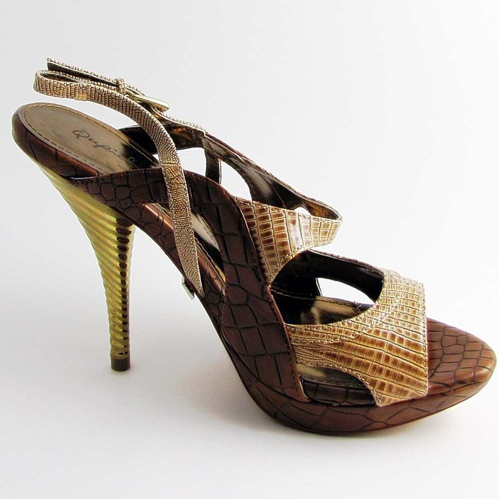 Tan  Snake print Open toe High Heel Sandal